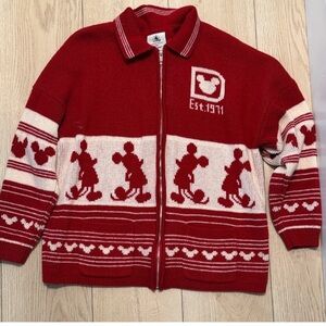 Rare Walt Disney World Red Spirit Jersey Cardigan Sweater